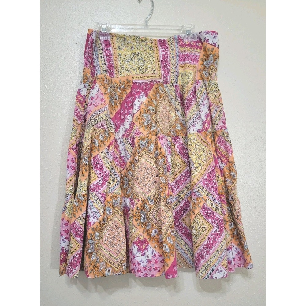 American Living Midi Skirt Floral Pull On‎ Tiered Cottagecore Boho Gypsy Sz L